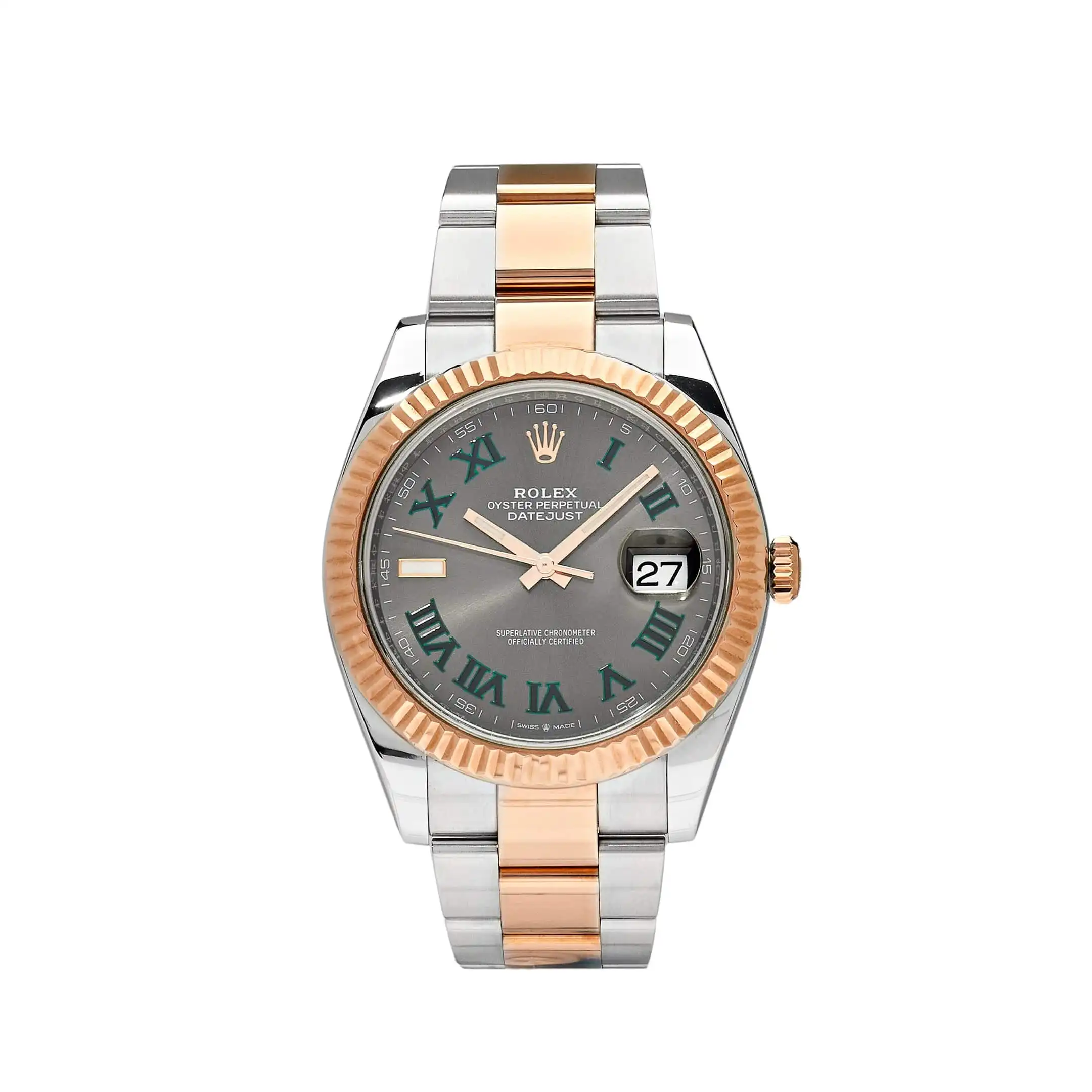 zzwx2qsjzlh.webp Rolex Datejust Replica 126331 'Wimbledon' Rose Gold Stainless Steel - Image 1