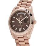 Replica Rolex Day-Date 228235 Rose Gold Chocolate Baguette Diamond Dial - Image 4