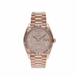 Replica Rolex Day-Date 228235 Rose Gold Baguette Diamond Paved Dial