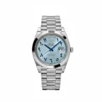 Replica Rolex Day-Date 228206 Platinum Ice Blue Arabic Dial Smooth Dial