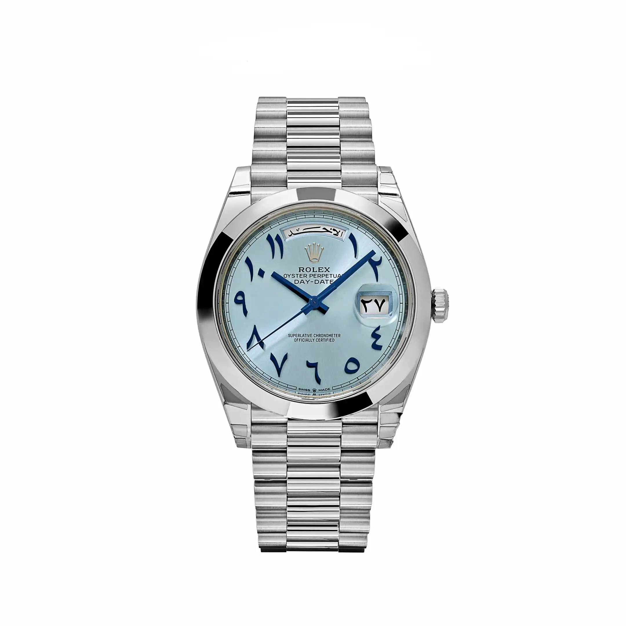 wtj1dufeygk.webp Replica Rolex Day-Date 228206 Platinum Ice Blue Arabic Dial Smooth Dial - Image 1