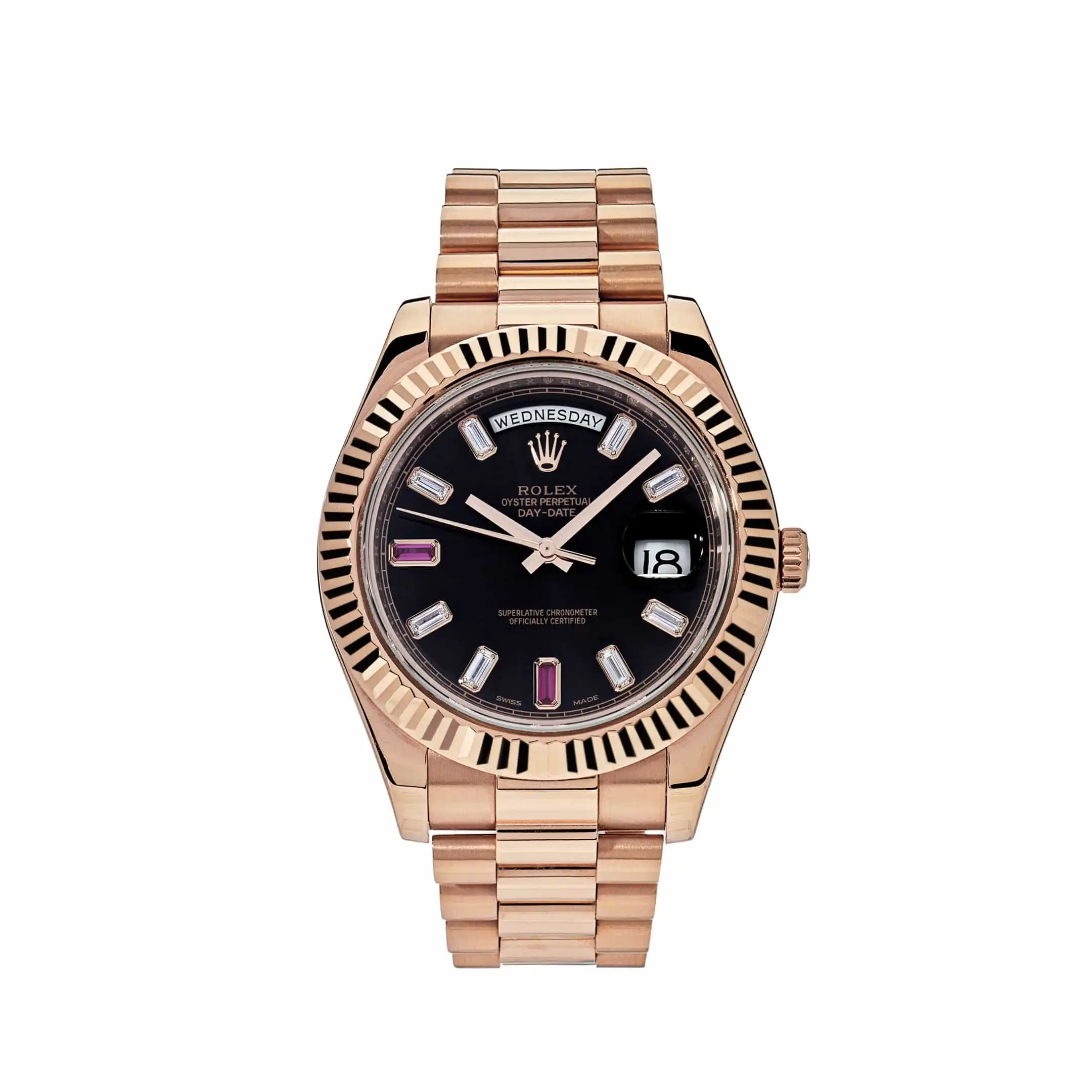 fdrro5bmaga.webp Replica Rolex Day-Date 218235 Rose Gold Black Ruby Dial - Image 1