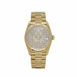 Replica Rolex Day-Date 18238 Yellow Gold Skeleton Pave Diamond Dial