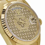 Replica Rolex Day-Date 18238 Yellow Gold Skeleton Pave Diamond Dial - Image 4
