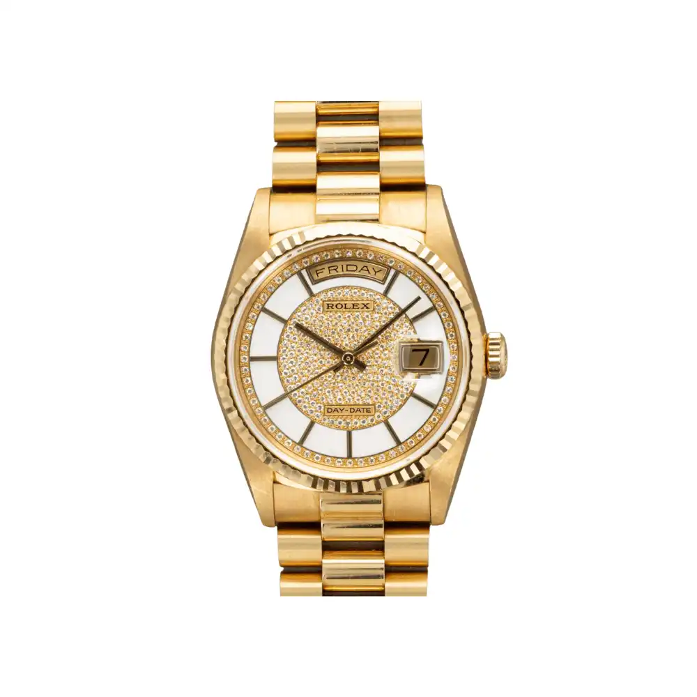 oypmiiqp5lr.webp Replica Rolex Day-Date 18238 Yellow Gold Carousel Diamond Dial Presidential Bracelet - Image 1