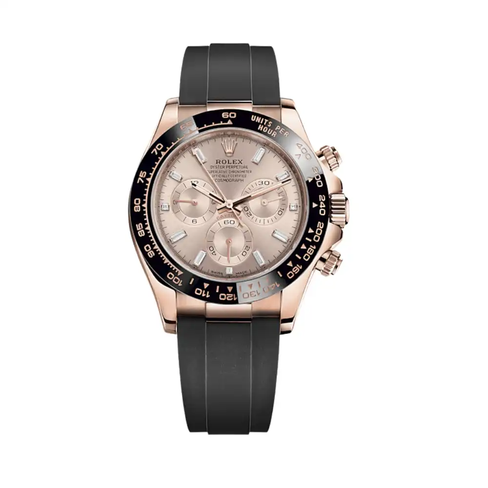 zymq10jwzhr.webp Rolex Daytona Replica 116515LN Rose Gold Baguette Diamond Sundust Dial - Image 1