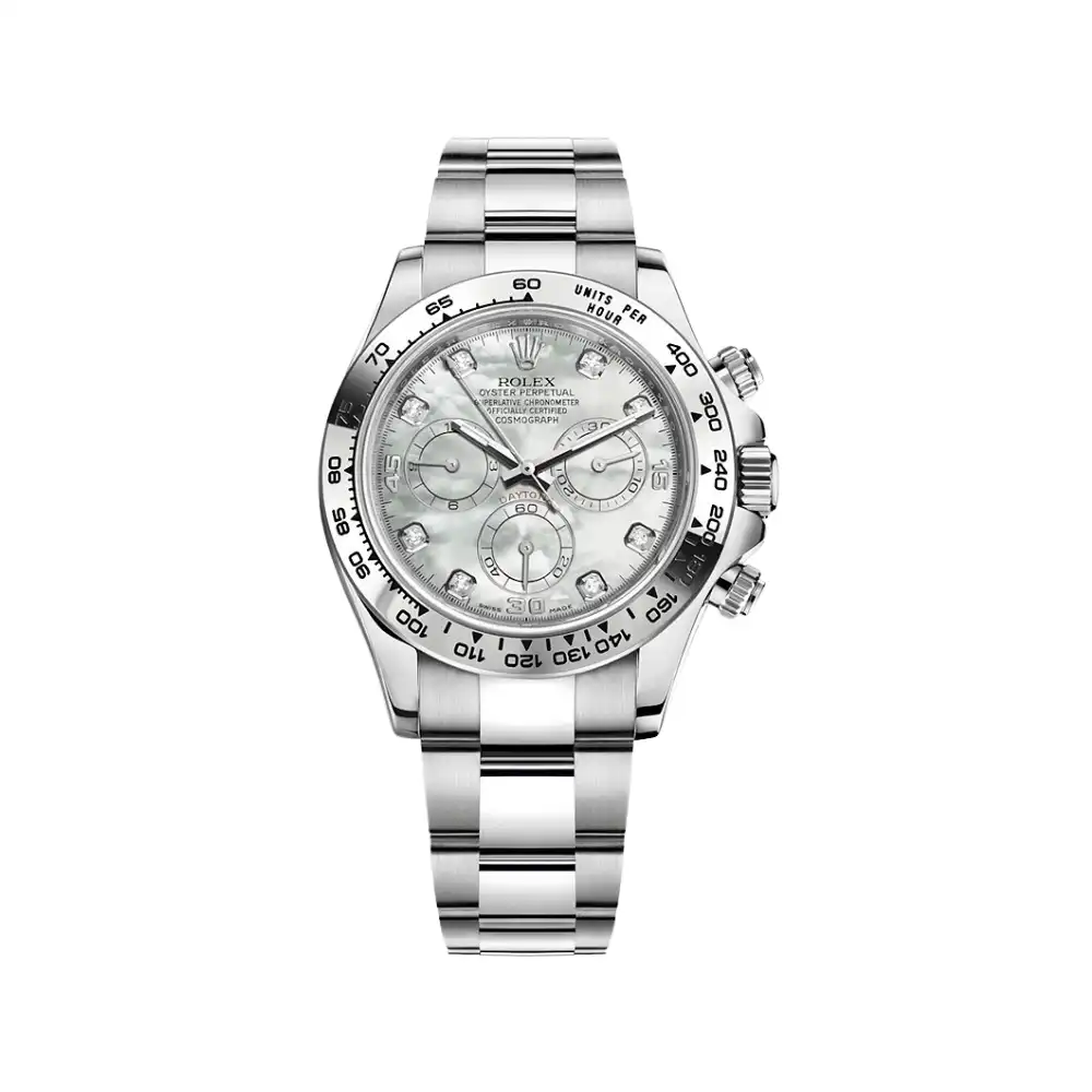 0wzf2dqc0of.webp Rolex Daytona Replica 116509 White Gold Mother Of Pearl Diamond Dial - Image 1