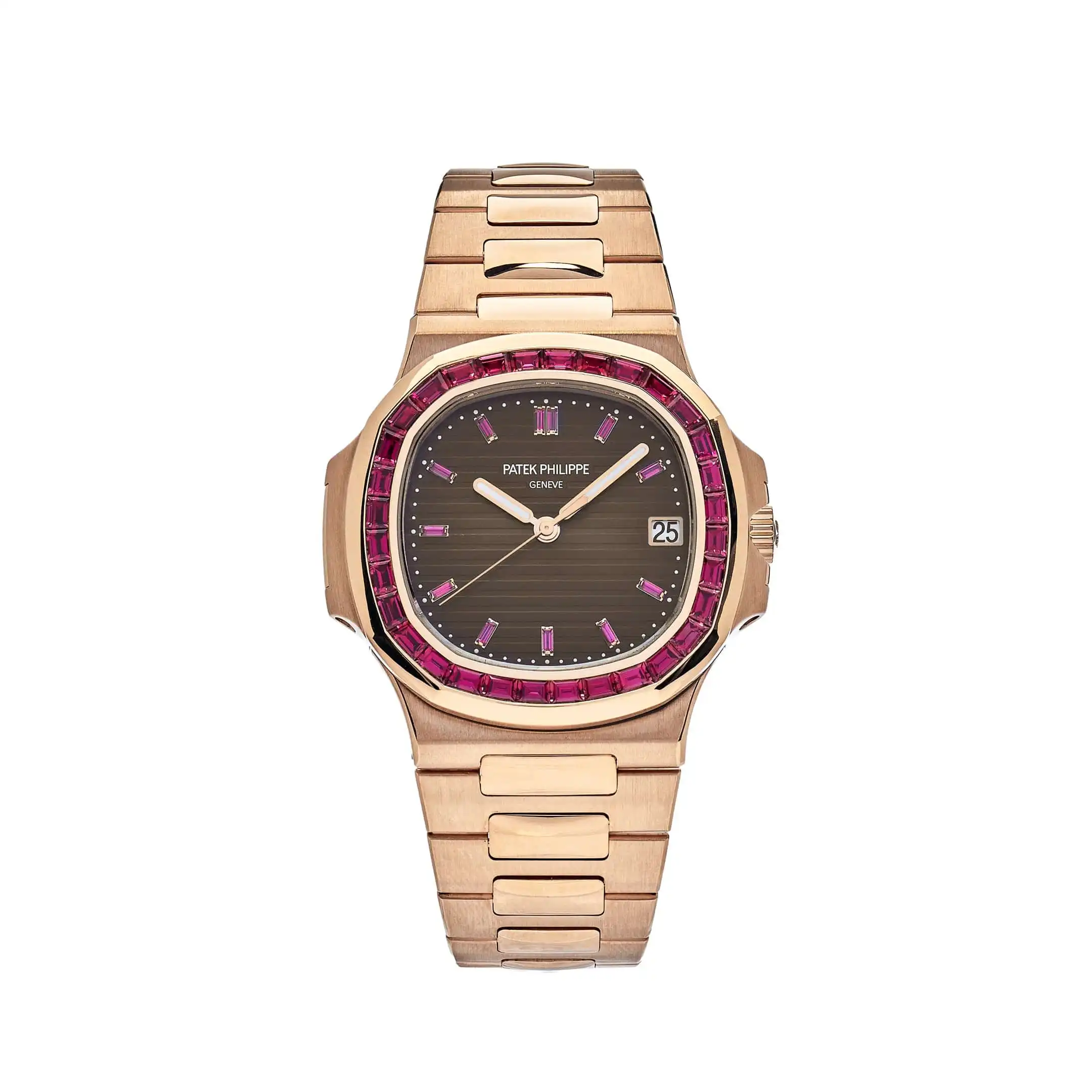 ufen5xipcg0.webp Replica Patek Philippe Nautilus 5723/112R-001 Rose Gold Ruby Bezel - Image 1