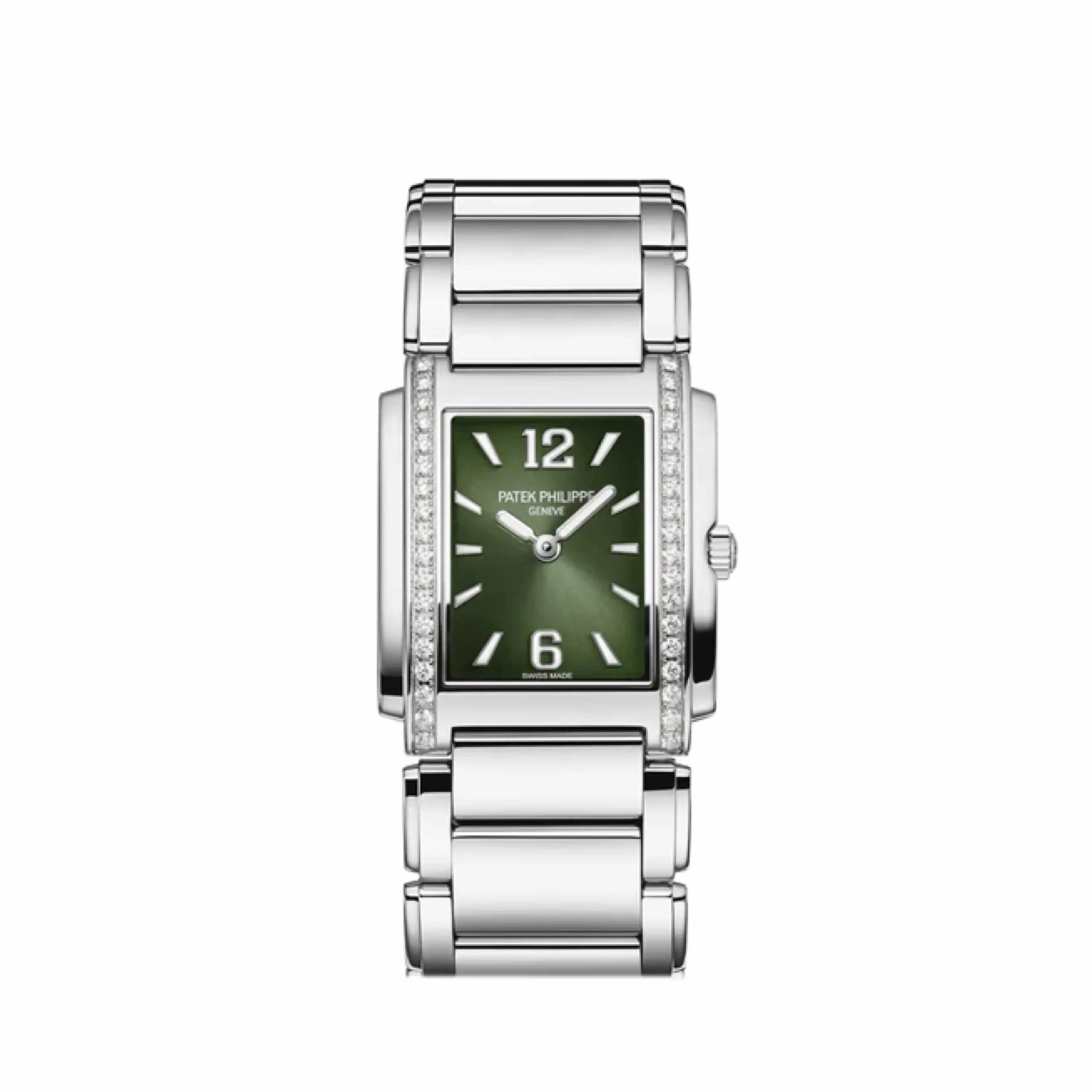 52axum5lyae.webp Replica Patek Philippe Twenty-4 4910/1200A-011 'Ladies' Stainless Steel Green Diamond Dial Quartz - Image 1