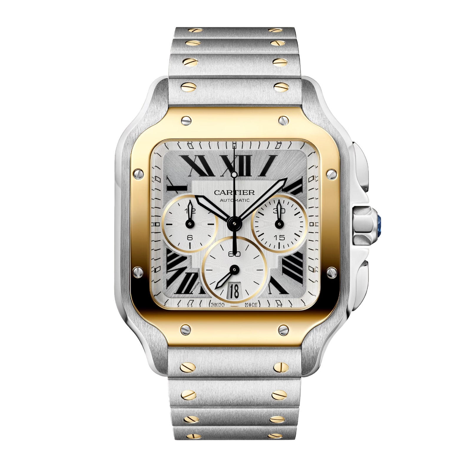 giyyln05sxy.jpg Cartier Santos watch, large model, Manufacture chronograph mechanical movement with automatic winding MPN: W2SA0035 - Image 1