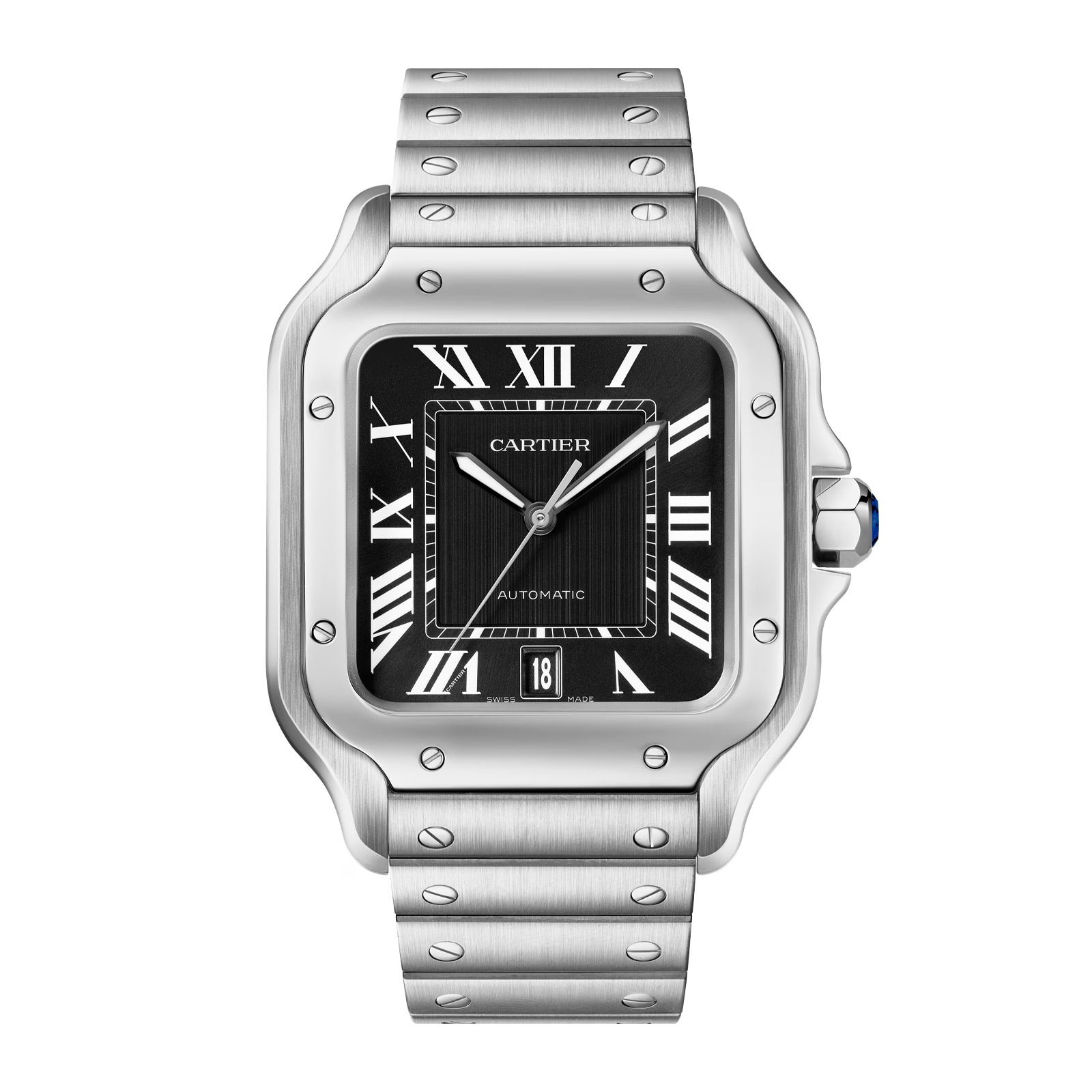 v1mfcsqqwci.jpg Cartier Santos De Cartier Watch, Large Model, Mechanical Movement With Automatic Winding, Caliber 1847 MC. Steel Case MPN: WSSA0096 - Image 1