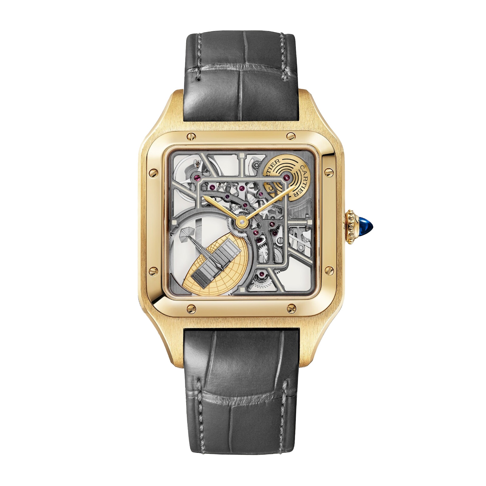 mnhtbisfil5.jpg Cartier Santos-Dumont Micro-Rotor Skeleton Watch, Large Model, Automatic Mechanical Movement, 18K Yellow Gold Case MPN: WHSA0043 - Image 1