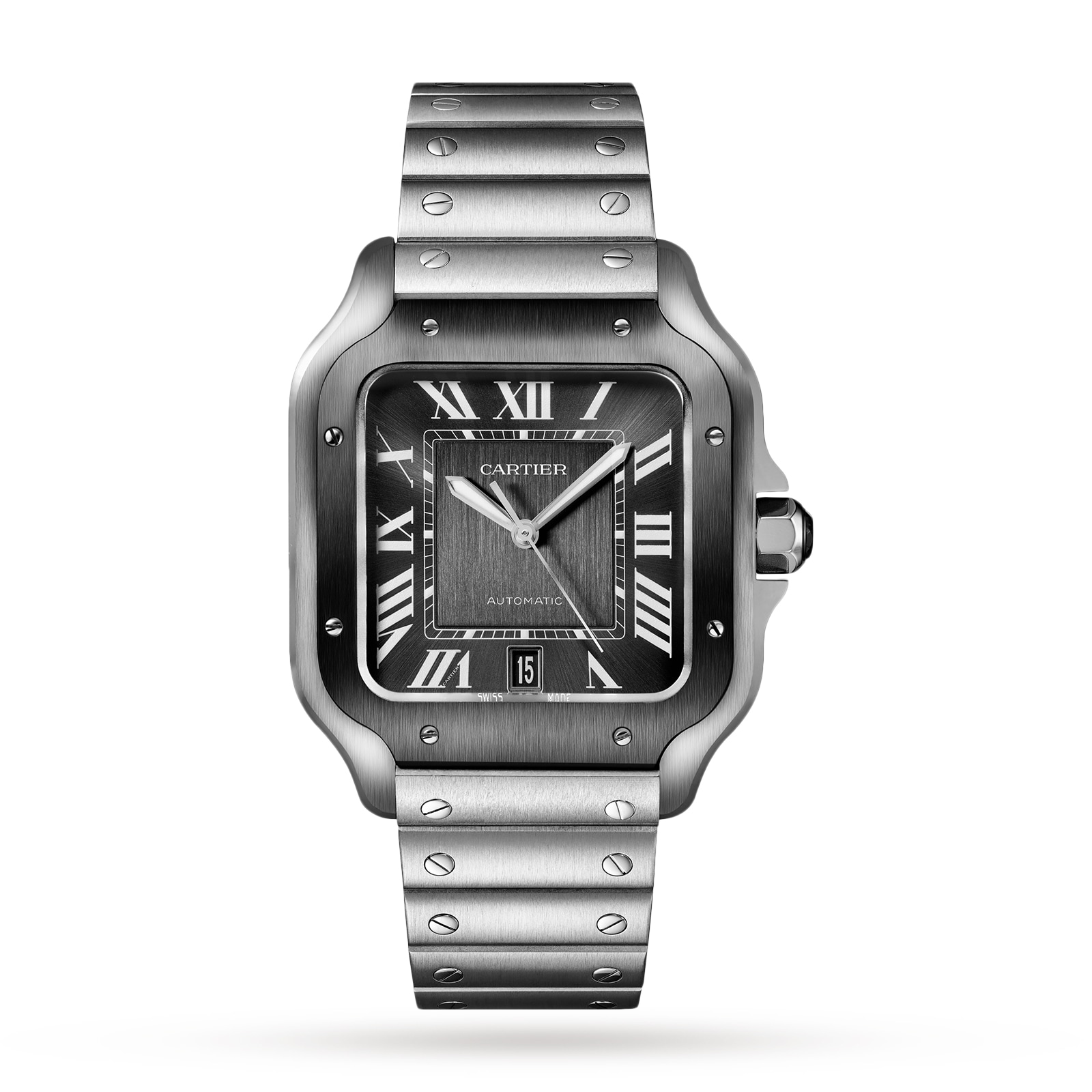 dqsn5s4zeos.jpg Cartier Santos De Cartier Watch Large Model, Automatic Movement, Steel, ADLC, Interchangeable Metal And Rubber Bracelets MPN: WSSA0037 - Image 1