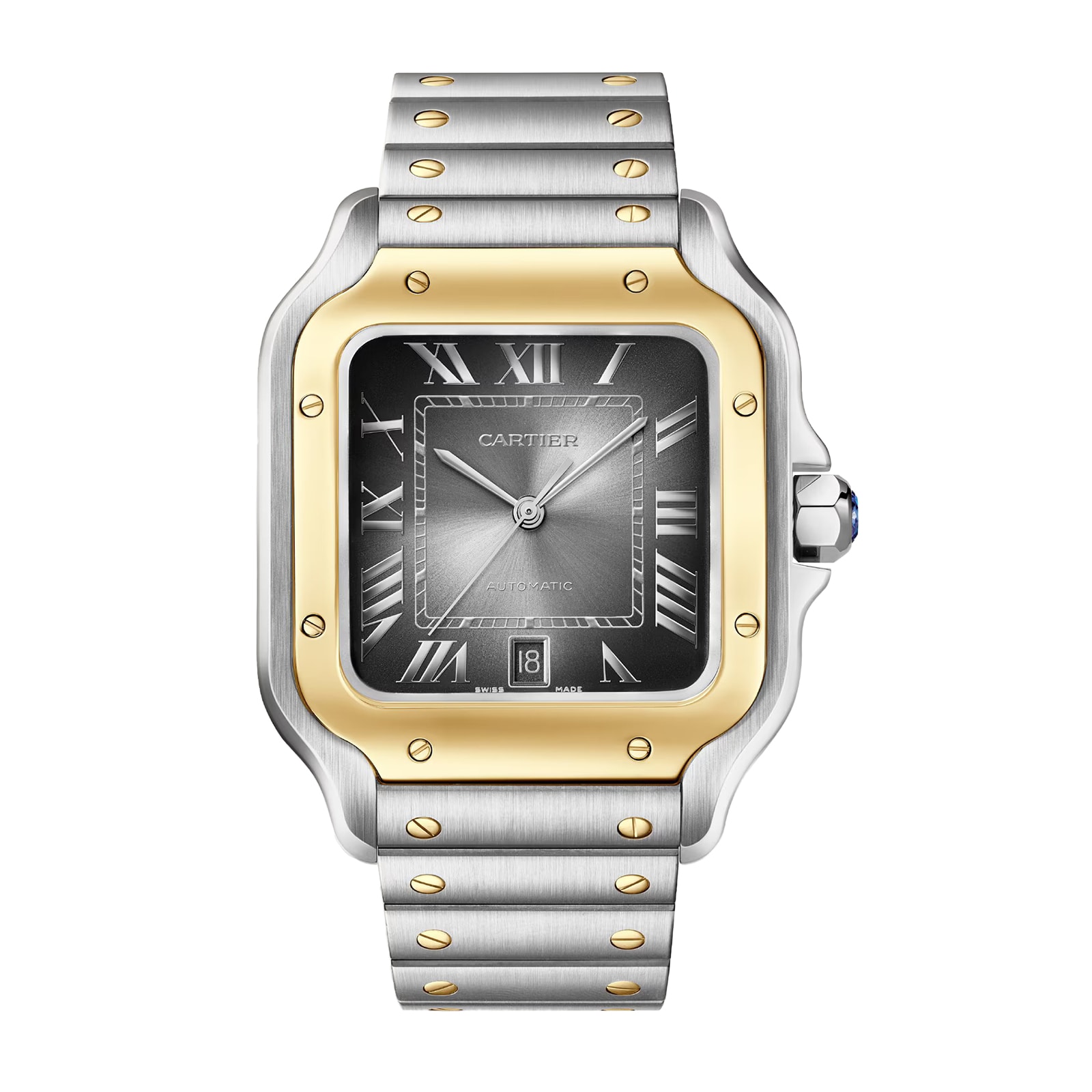 ks1xn4xdi00.jpg Cartier Santos De Cartier Watch, Large Model, Automatic Winding, Steel Case, Yellow Gold, Interchangeable Leather Strap MPN: W2SA0030 - Image 1