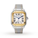 Cartier Santos De Cartier Watch Medium Model, Automatic Movement, Yellow Gold, Steel, Interchangeable Metal And Leather Bracelets  MPN: W2SA0016