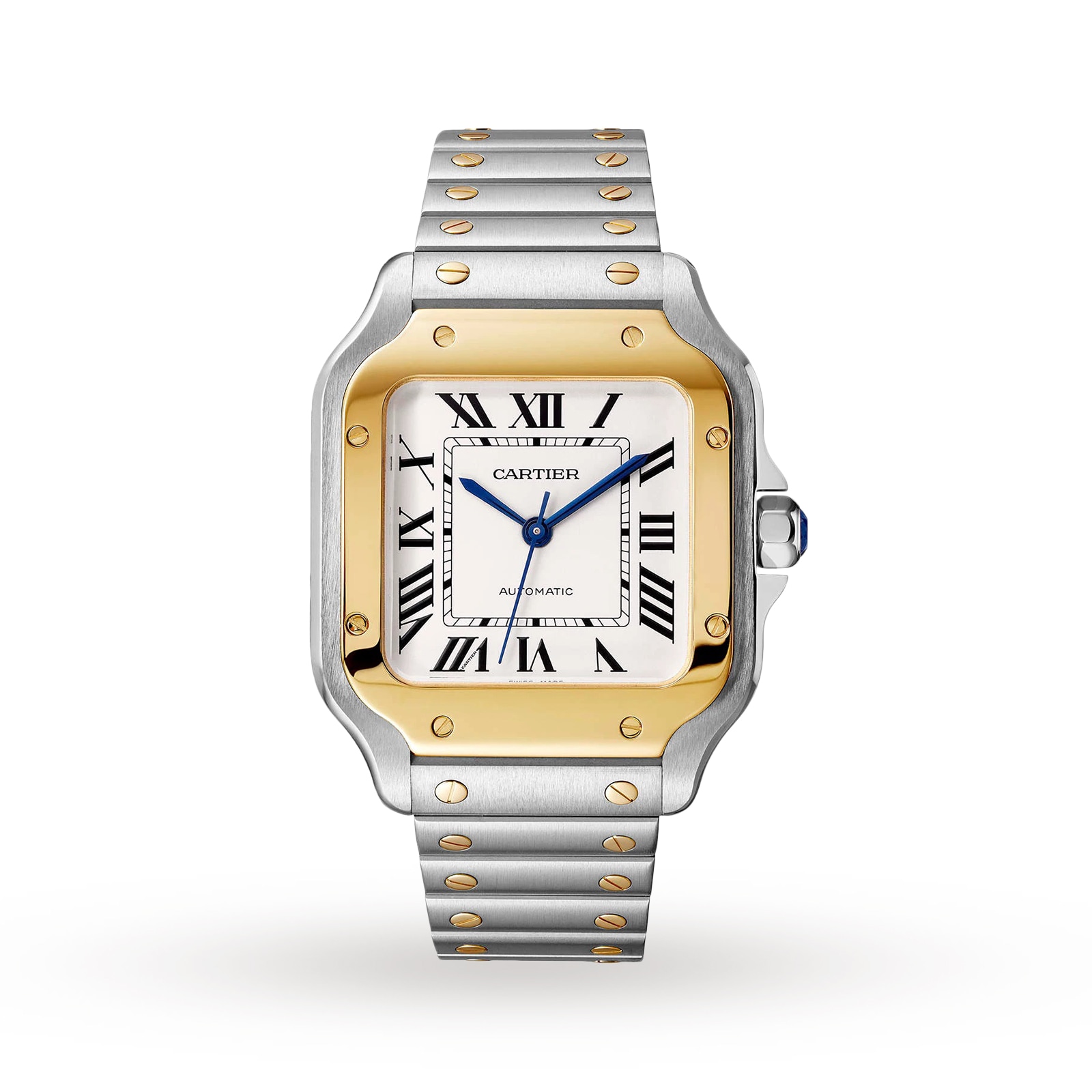 gqbah3zdpri.jpg Cartier Santos De Cartier Watch Medium Model, Automatic Movement, Yellow Gold, Steel, Interchangeable Metal And Leather Bracelets MPN: W2SA0016 - Image 1