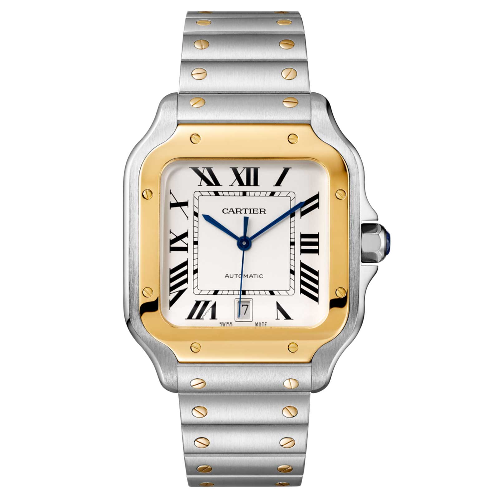 epimgbcfzrw.jpg Cartier Santos De Cartier Watch Large Model, Automatic Movement, Yellow Gold, Steel, Interchangeable Metal And Leather Bracelets MPN: W2SA0009 - Image 1
