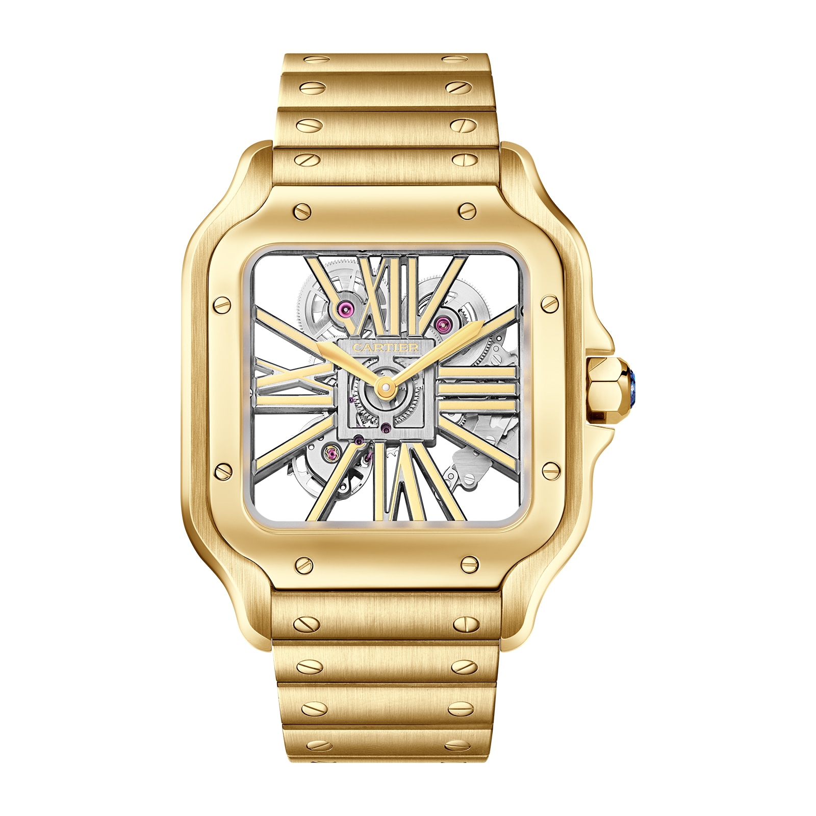 hpbfx5lw4l2.jpg Cartier Santos De Cartier Skeleton Watch, Large Model, Skeleton Mechanical Movement With Manual Winding 9612 MC, Yellow Gold MPN: WHSA0042 - Image 1