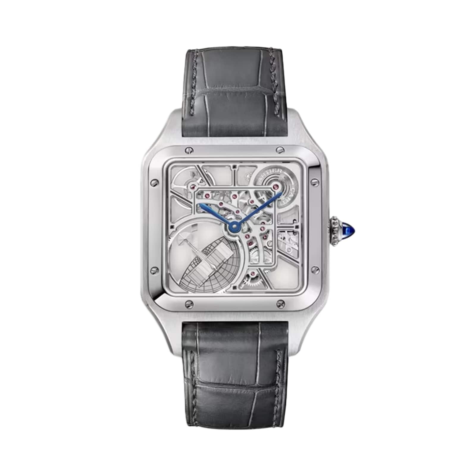 m22mxyjigpk.jpg Cartier Santos-Dumont Skeleton Watch, Large Model, Automatic Movement, Steel, Leather MPN: WHSA0032 - Image 1