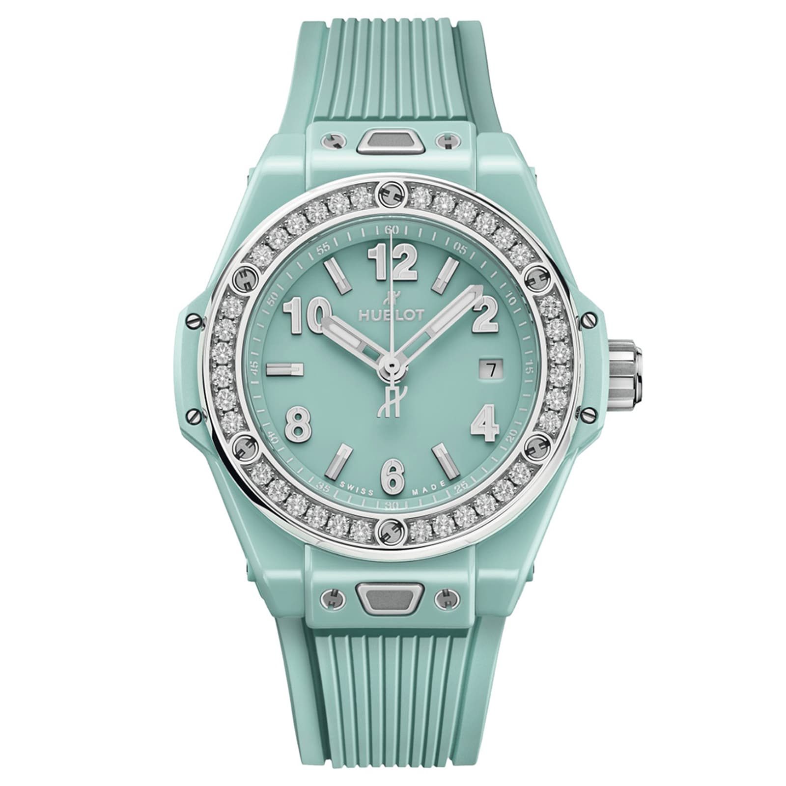 iih1ubbfigu.jpg Hublot One Click Mint Green Ceramic Diamonds 33mm MPN: 485.GS.5271.RX.1204 - Image 1