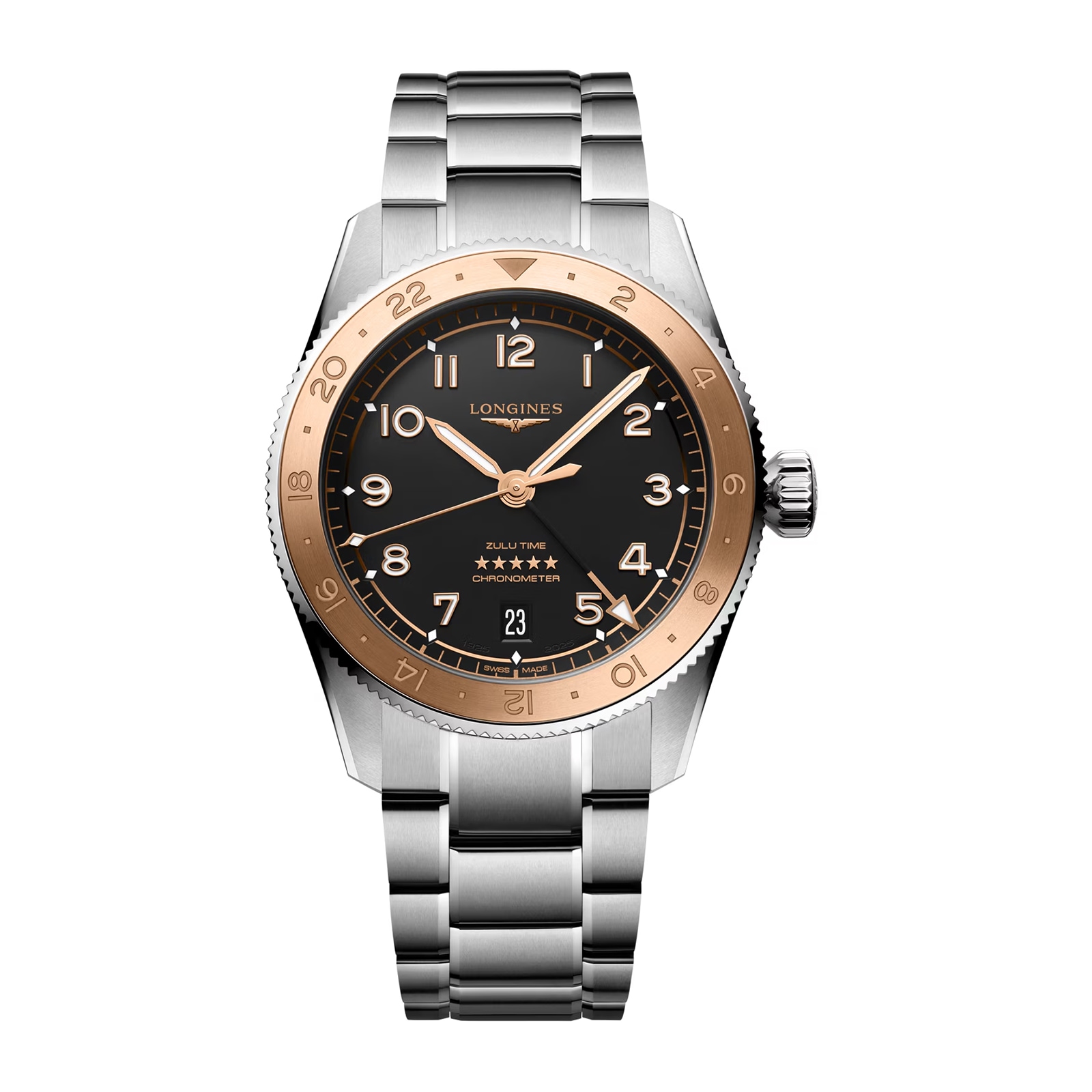 fiy41y0lluq.jpg Longines Spirit Zulu Time 1925 39mm Mens Watch Black 18ct Rose Gold MPN: L38035536 - Image 1