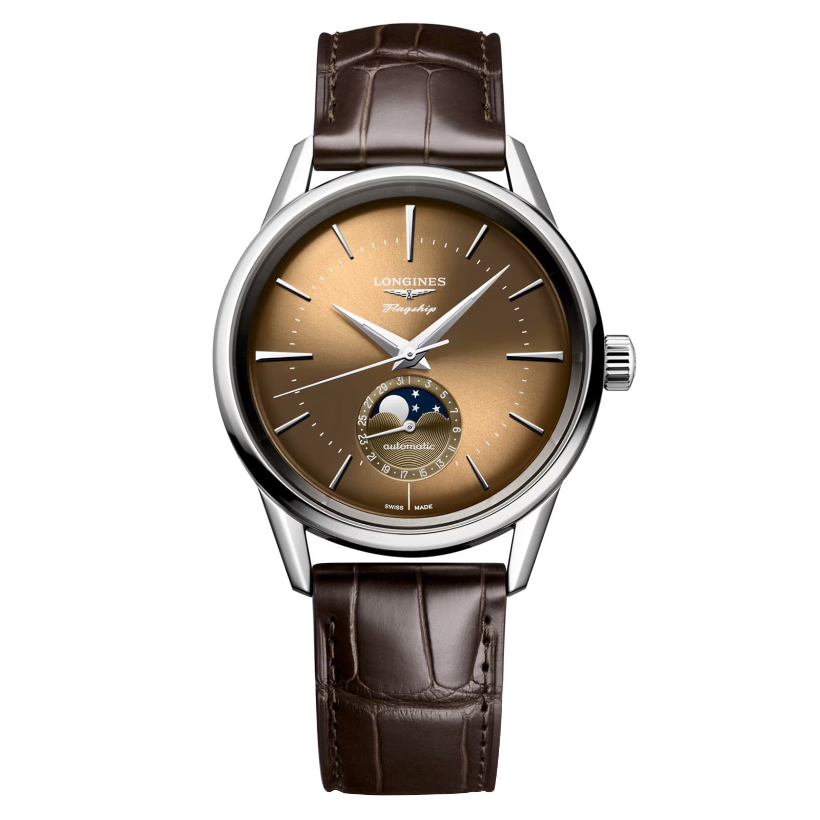 azvciwgtvgo.jpg Longines Flagship Heritage Moonphase 38.5mm Mens Watch Brown MPN: L48154622 - Image 1
