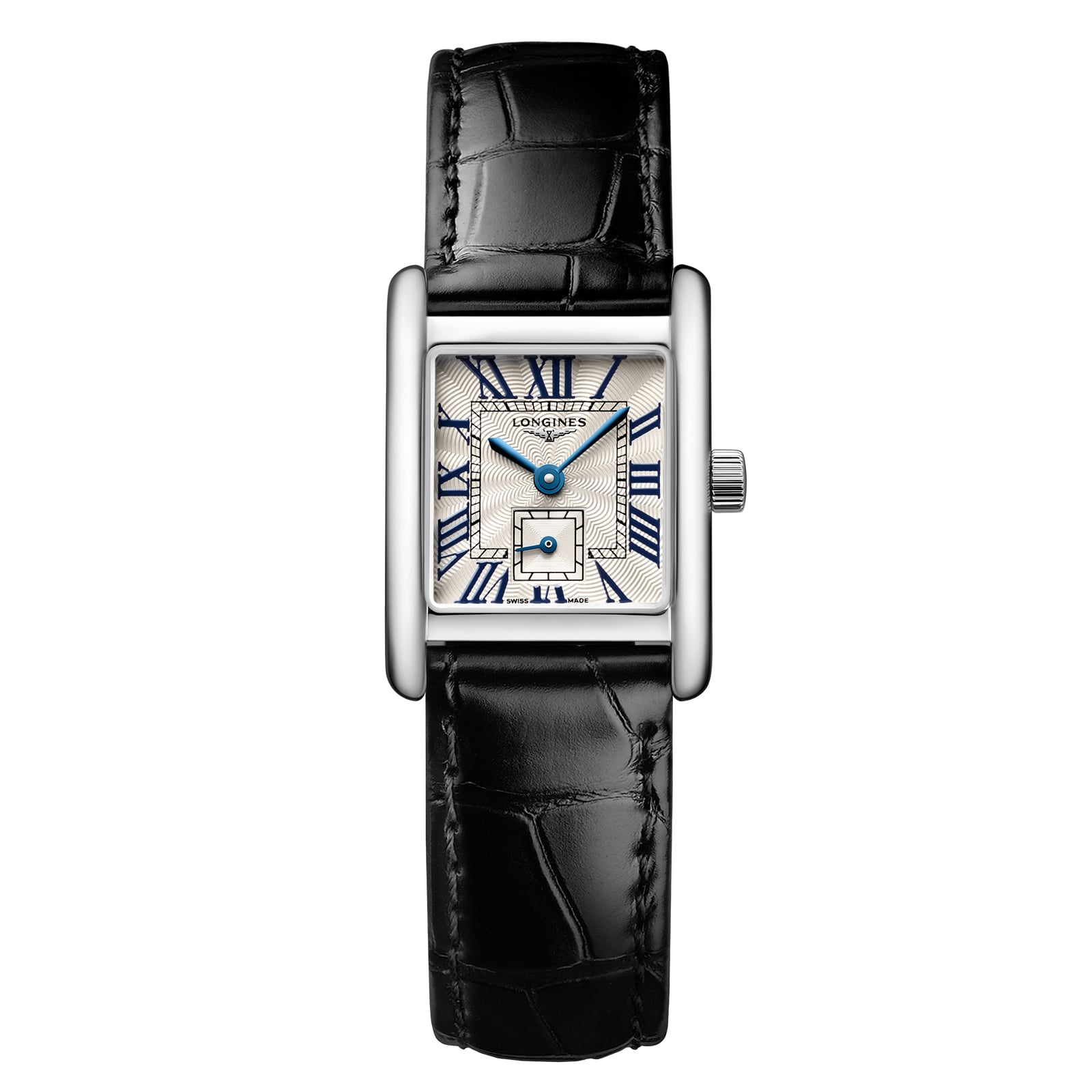 zqosfnyceq2.jpg Longines Mini DolceVita 21.5mm X 29mm Ladies Watch Silver Black Alligator MPN: L52004712 - Image 1