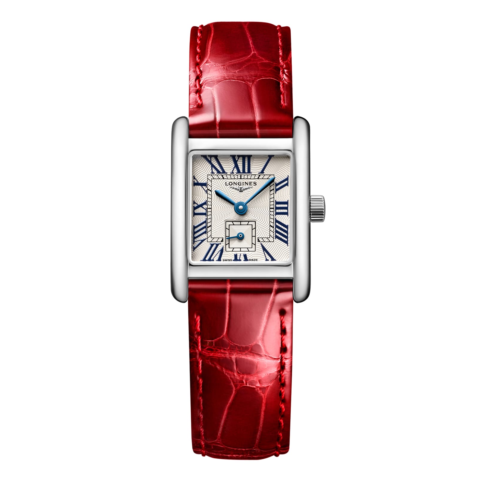 zy01zx2nked.jpg Longines Mini DolceVita 21.5mm X 29mm Ladies Watch Silver Red Alligator MPN: L52004715 - Image 1