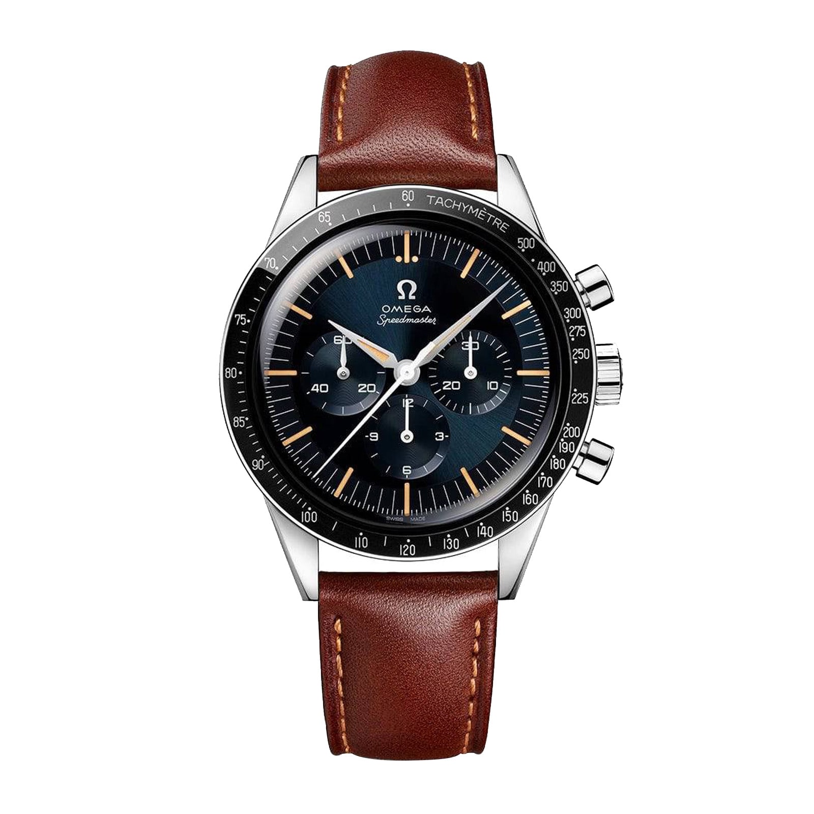 oz4rubwhc4g.jpg Omega Speedmaster Anniversary Series 40mm Mens Watch Blue -Brown Leather Strap MPN: O31032405006002 - Image 1