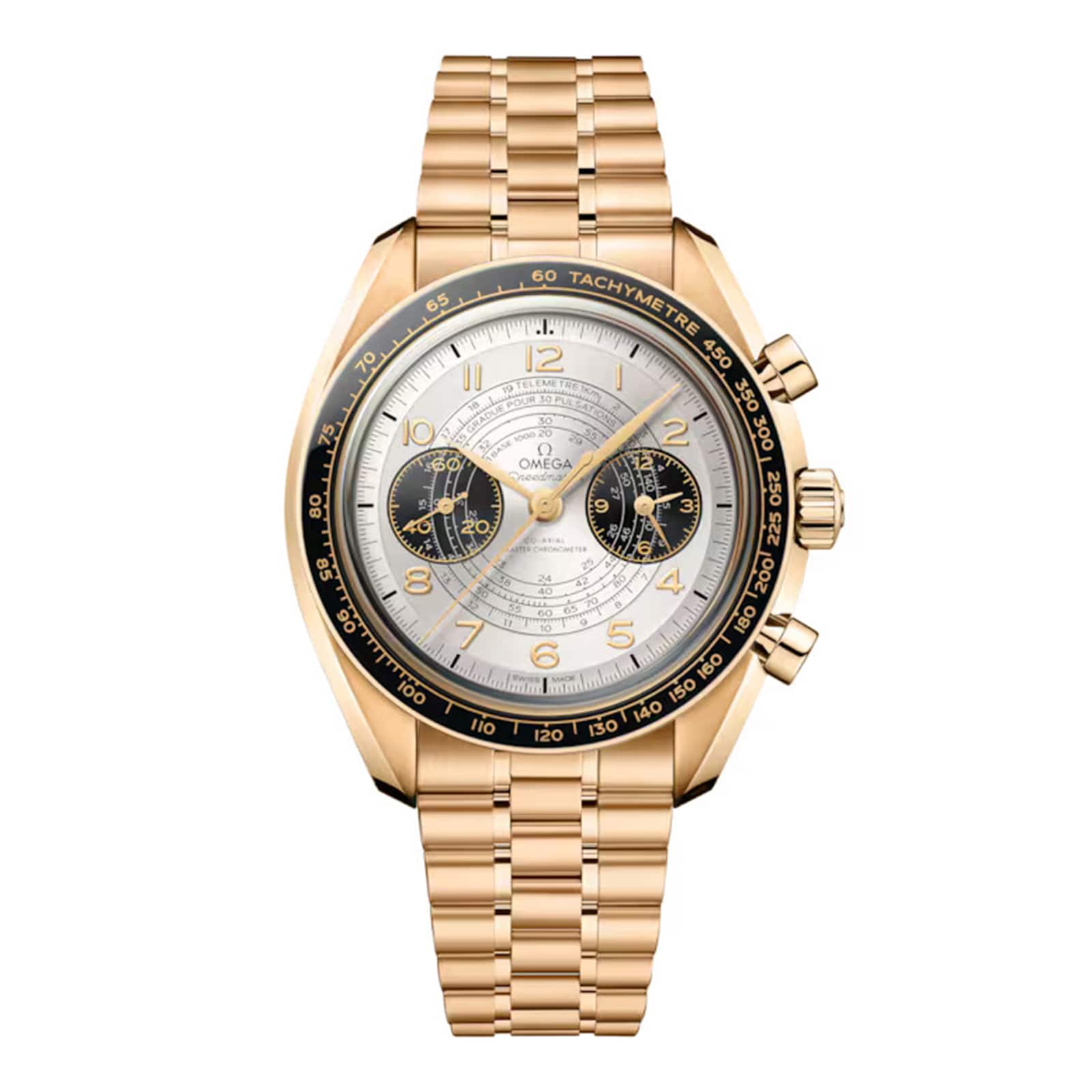 dnhskbkrsib.jpg Omega Speedmaster Chronoscope Paris 2024 Olympics 43mm Mens Watch Moonshine Gold MPN: O52260435102001 - Image 1