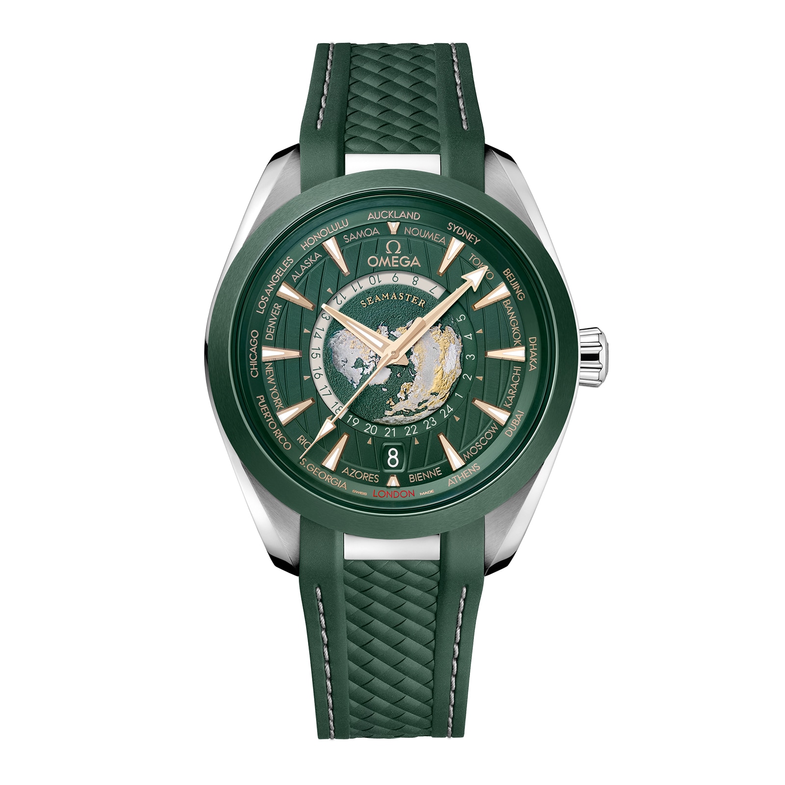 2p45q5xrqlt.jpg Omega Seamaster Aqua Terra 150m Co Axial Master Chronometer GMT Worldtimer 43mm Mens Watch Green Rubber MPN: O22032432210001 - Image 1